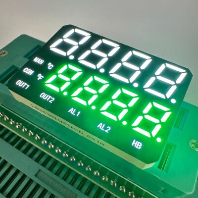 Podwójna linia 4+4 cyfry Biały/czysto zielony Dostosowany 7-segmentowy wyświetlacz LED ze wspólną anodą 26*38MM dla wskaźnika temperatury